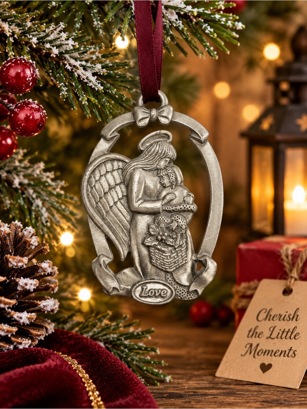 Longaberger "Angel of Love" Pewter Christmas Ornament 1998 Vintage Holiday